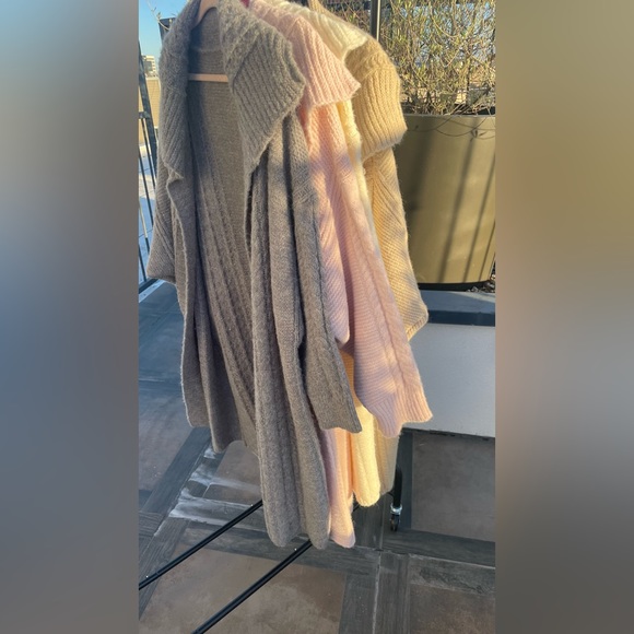 148. Maxi oversized Tan beige Cardigan Sweater Chunky Long Cable Rib Duster - Picture 7 of 12